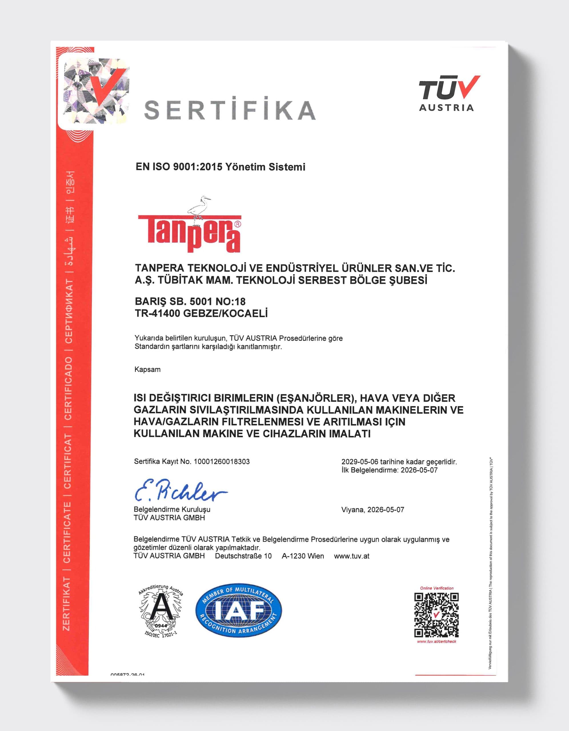 ISO 9001:2015 — Gebze Tesisi