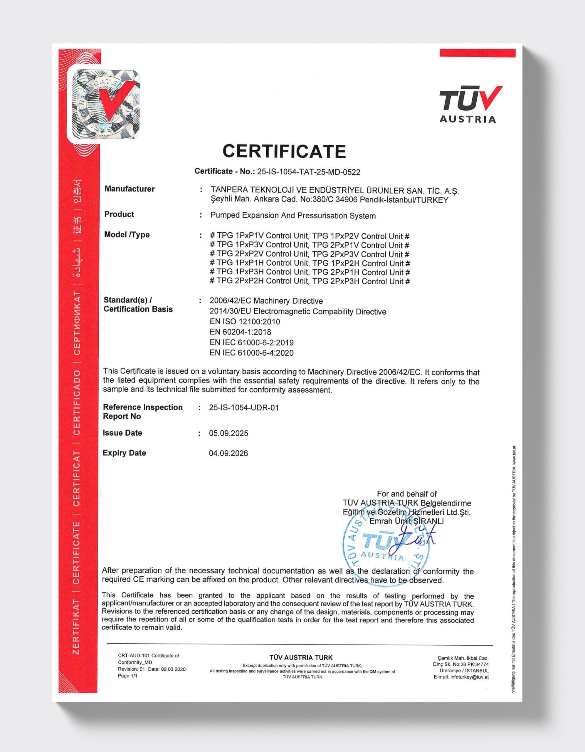 TÜV AUSTRIA — Pompalı Genleşme Sistemi (TPG)