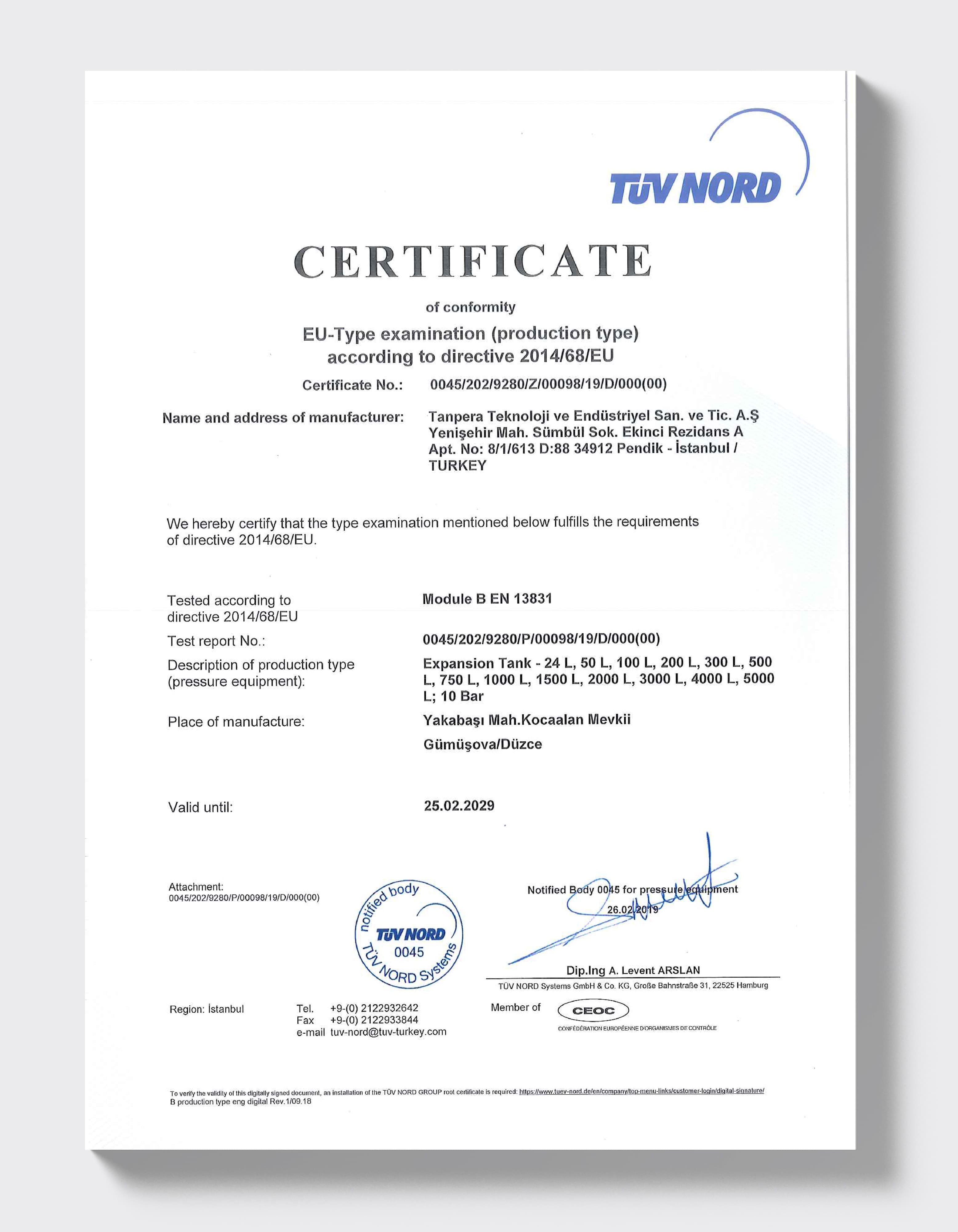 TÜV AUSTRIA — Genleşme Tankı Modül B