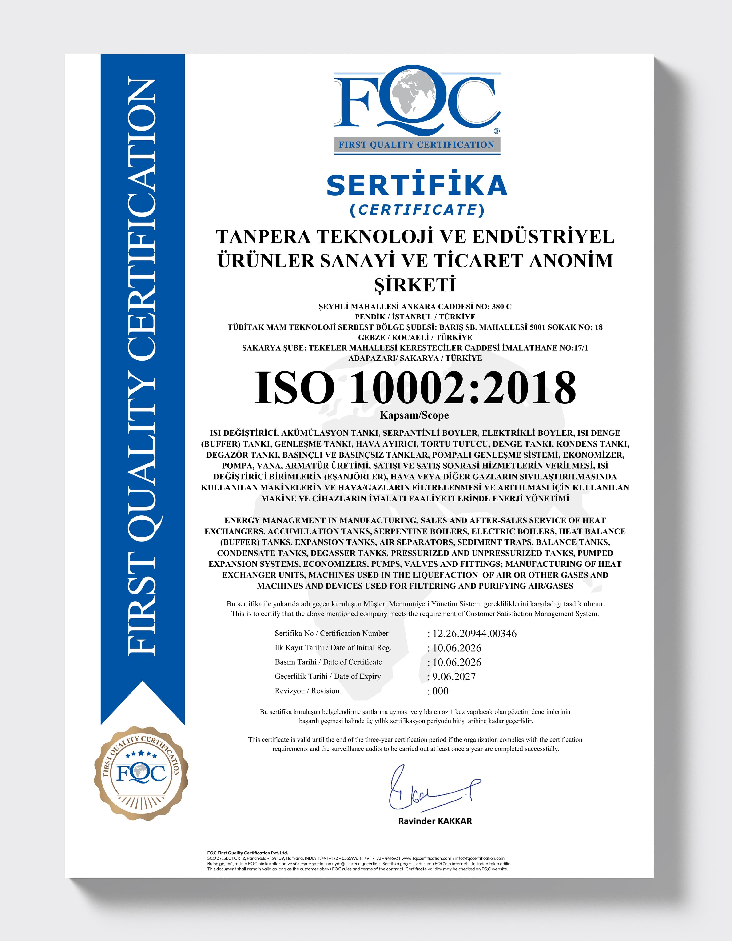ISO 10002:2018 — Müşteri Memnuniyeti