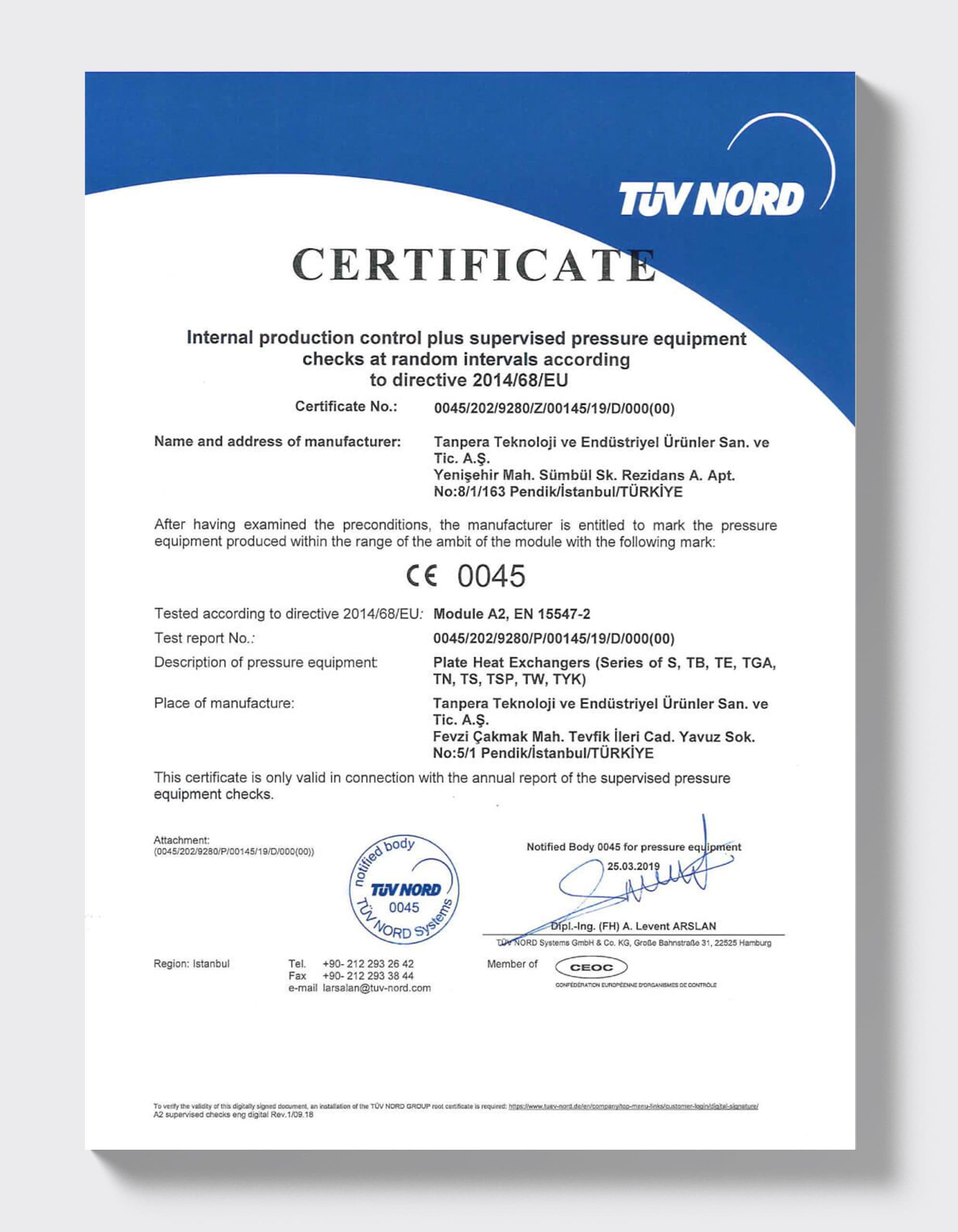 TÜV NORD — Plakalı Eşanjörler (2014/68/EU)