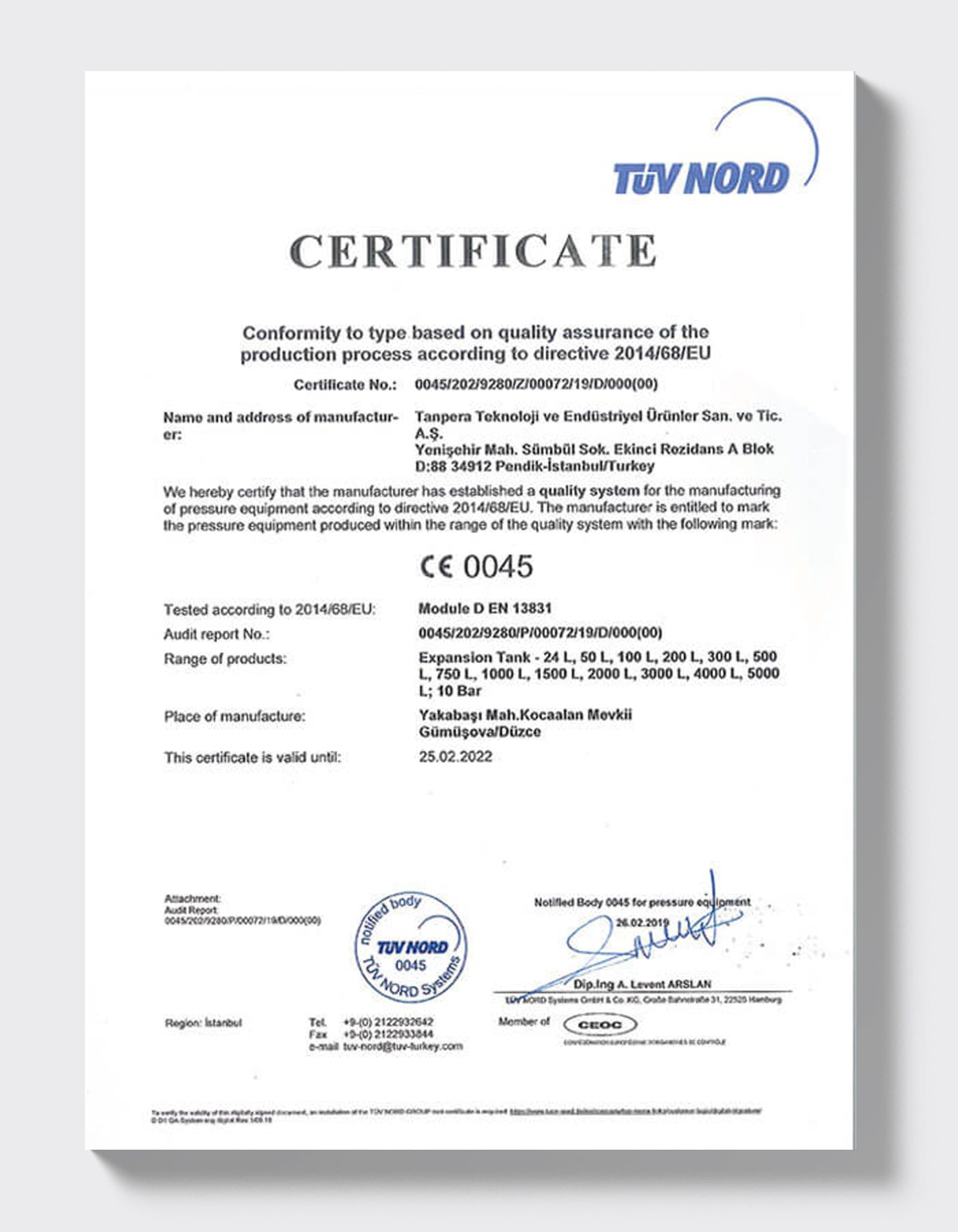 TÜV NORD — Genleşme Tankları Modül D