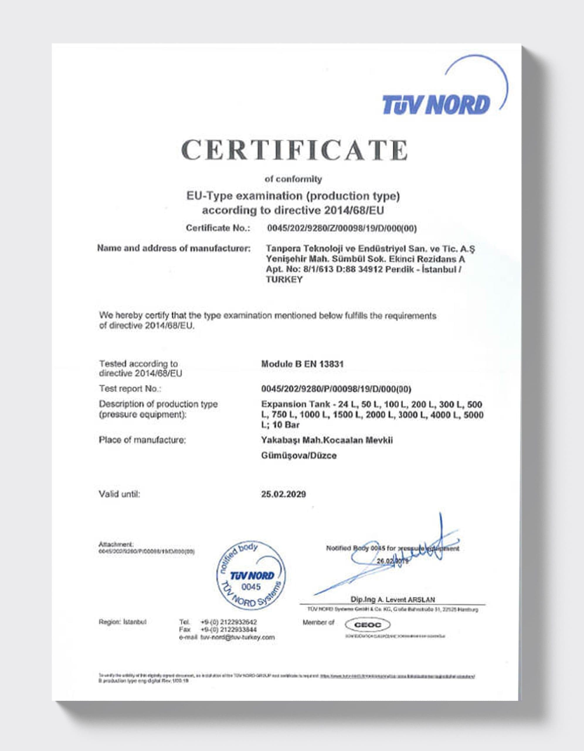 TÜV NORD — Genleşme Tankları Modül B